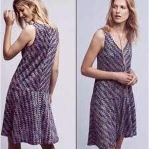 Anthropologie Maeve Westwater Chevron Dress Purple Drop Waist Women Small